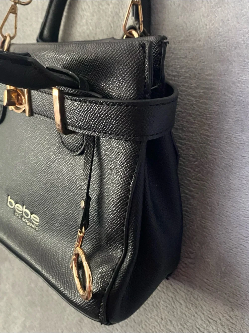 bebe Black Leather‎ Satchel with Gold Accents